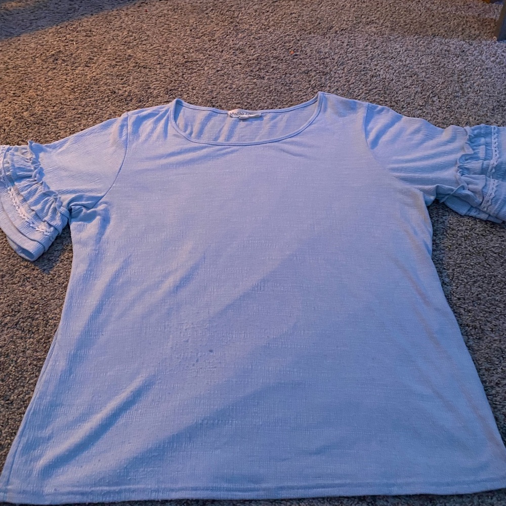 Women's Light Blue Ruffle Sleeve Top